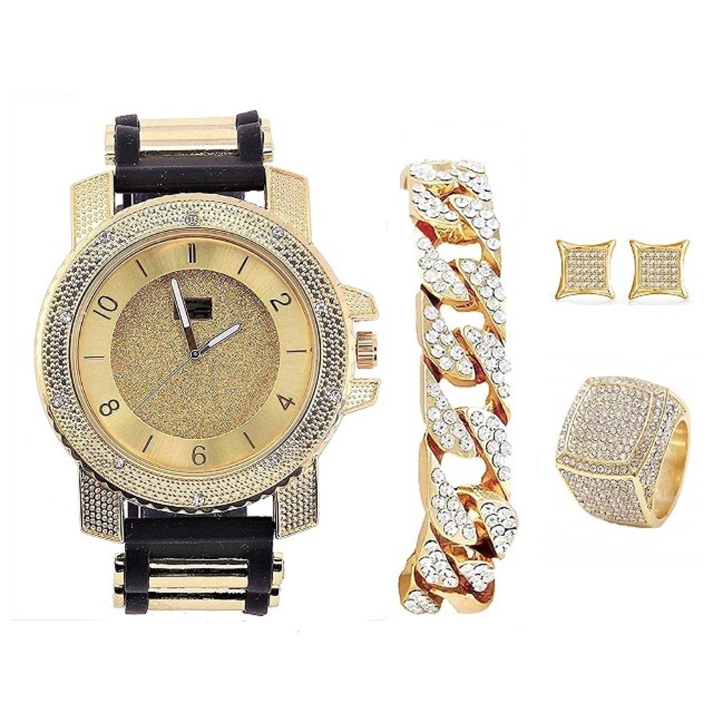 Watch Set -Cuban Chain ,Bracelet, Earrings